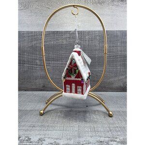 Raz Imports Glittered Red House Christmas Ornament Glass 5" Tall New 301b4